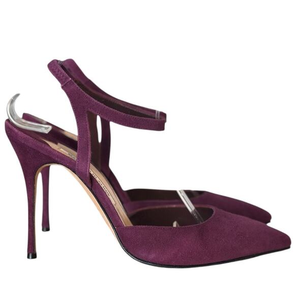Manolo Blahnik Shoes - Manolo Blahnik Minis Purple Suede Slingback Pointed Toe High Heel Pump 38